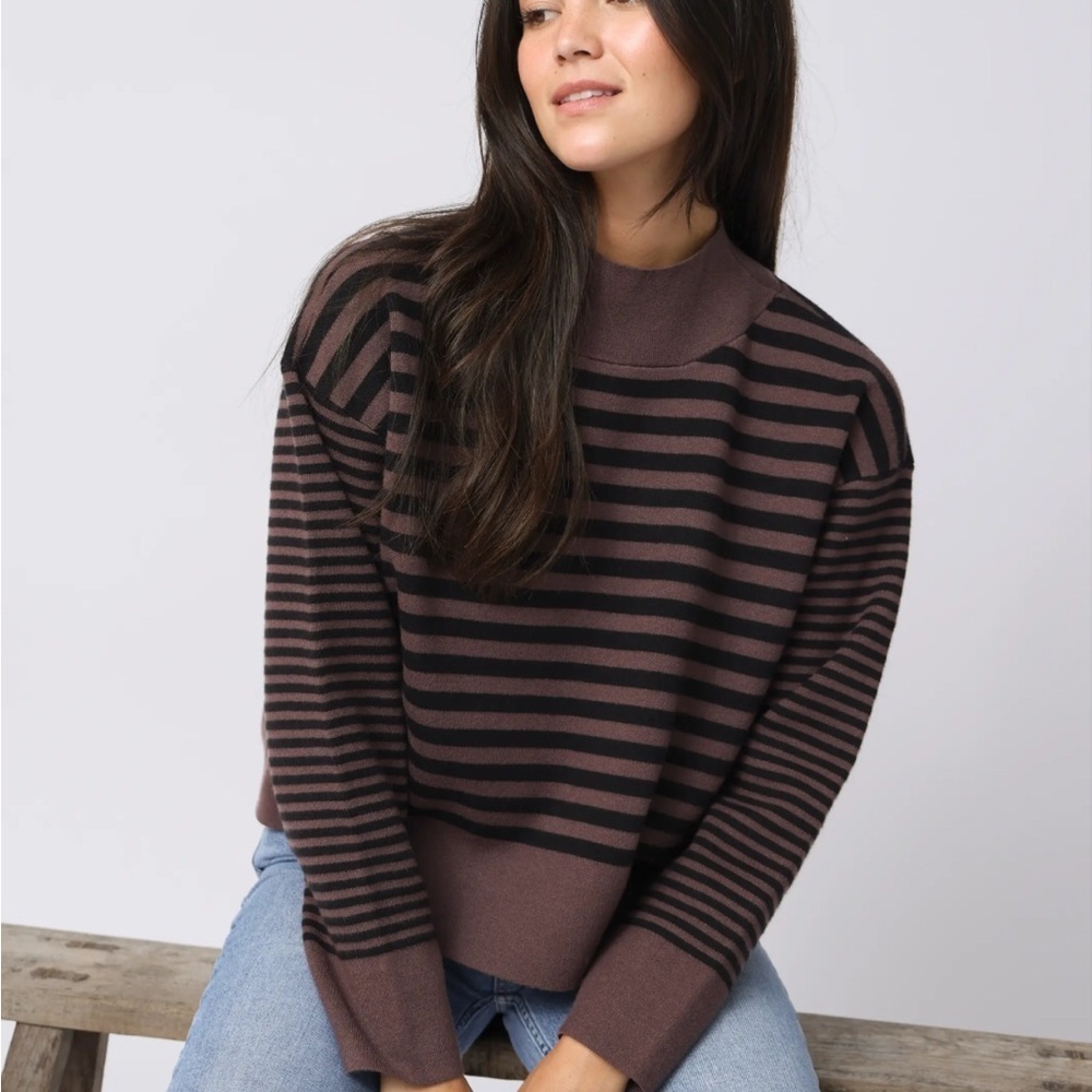 NATURAL LIFE Brown and Black Striped Turtleneck Sweater